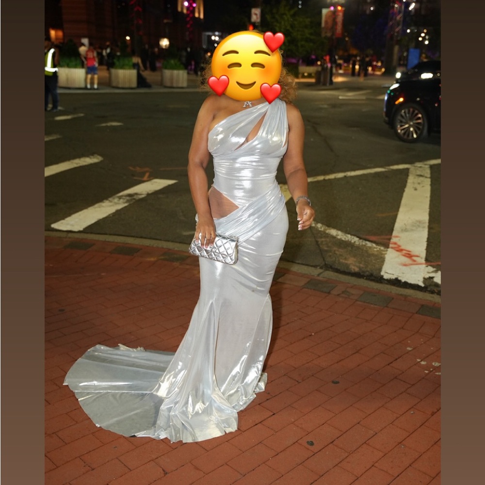 Shimmery Silver Maxi Dress for Women